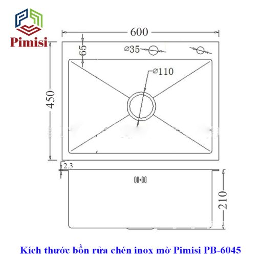Kích thước chậu rửa bát đơn Pimisi PB-6045