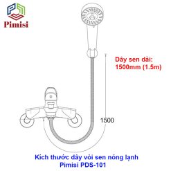 Kích thước dây vòi sen nóng lạnh Pimisi PDS-101