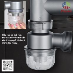 Cốc lọc của xifong bồn rửa chén Pimisi PXP-21-2 có thể mở ra để vệ sinh