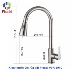 Kích thước vòi chậu rửa bát dây rút Pimisi PVR-301C