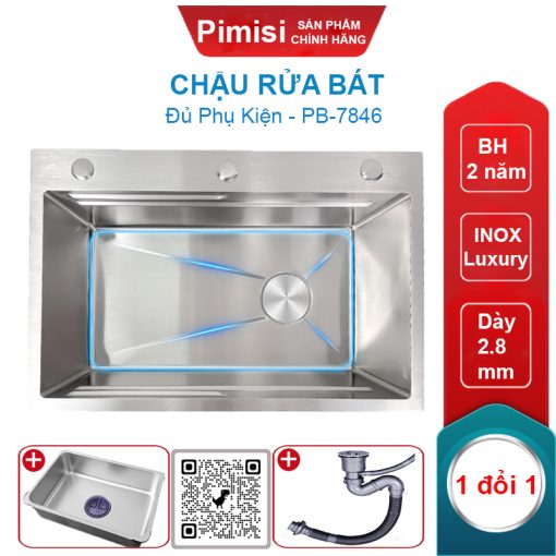 Chậu rửa bát inox 1 hố to Pimisi PB-7846