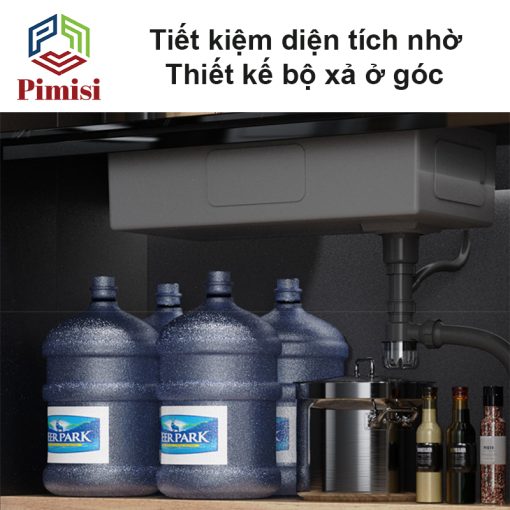 Chậu rửa chén bát Pimisi PB-7846 thiết kế bộ xả ở góc tiết kiệm diện tích