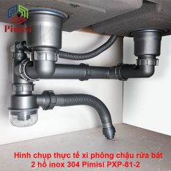 Hình chụp thực tế bộ xi phông bồn rửa bát 2 hố Pimisi PXP-81-2