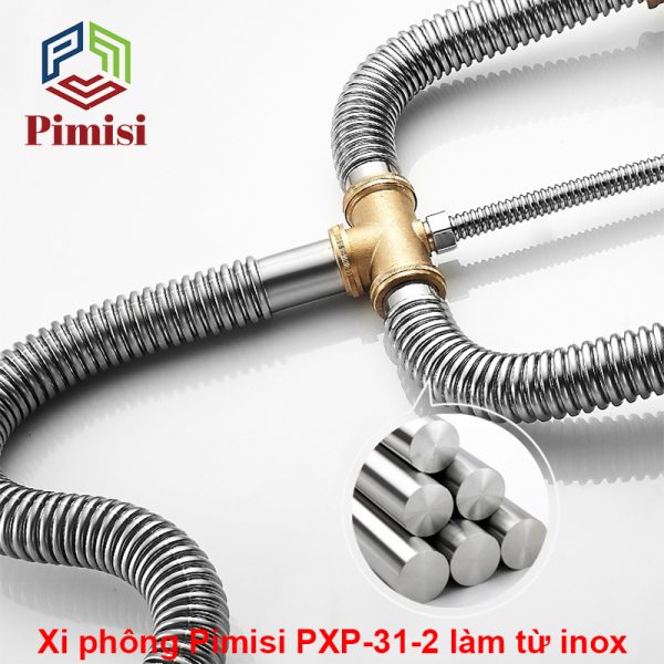 Ống xả thải nước chậu rửa 2 hố Pimisi PXP-31-2 làm từ inox và đồng thau cao cấp