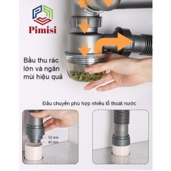 Xi phông chậu rửa bát 2 hố Pimisi PXP-81-2 với bầu thu ngăn mùi hiệu quả
