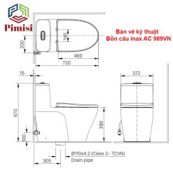 Bản vẽ kích thước bồn cầu inax 1 khối AC-989VN