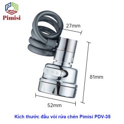 Kích thước đầu vòi nước rửa chén lò xo Pimisi PDV-35