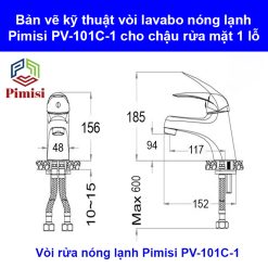 Bản vẽ kích thước gật gù nóng lạnh Pimisi PV-101C-1