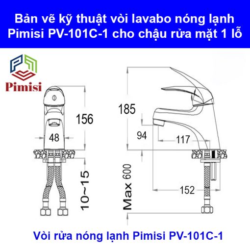 Bản vẽ kích thước gật gù nóng lạnh Pimisi PV-101C-1