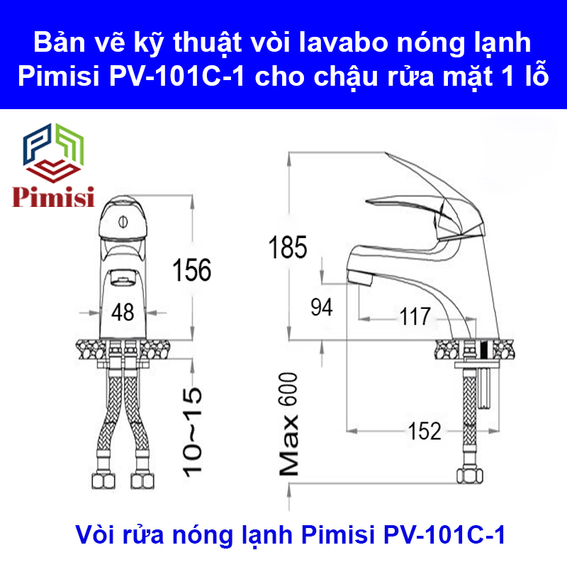 Bản vẽ kích thước gật gù nóng lạnh Pimisi PV-101C-1