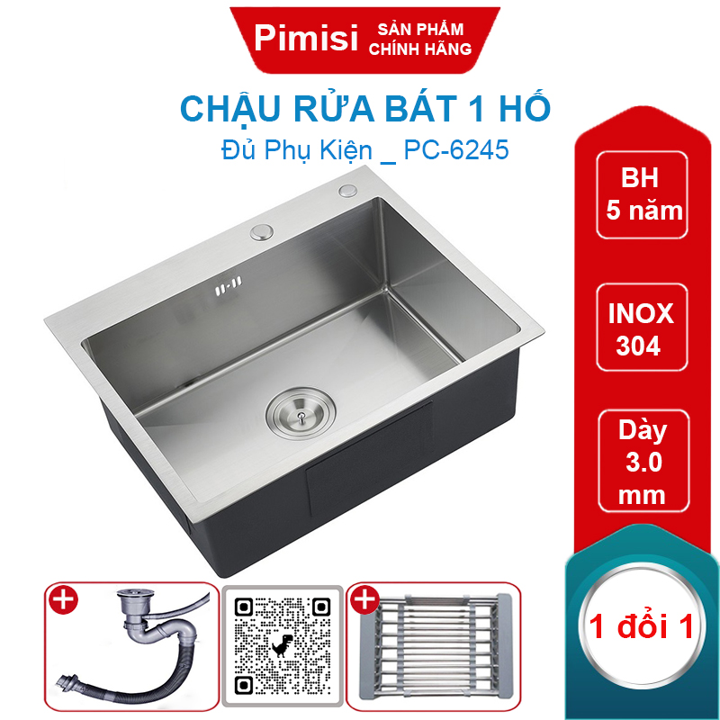 Chậu rửa bát 1 hố inox 304 Pimisi PC-6245 bền bỉ