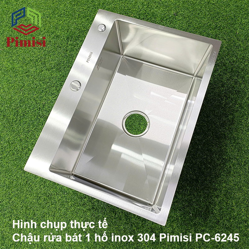 Hình chụp thực tế chậu rửa bát 1 hố inox 304 Pimisi PC-6245