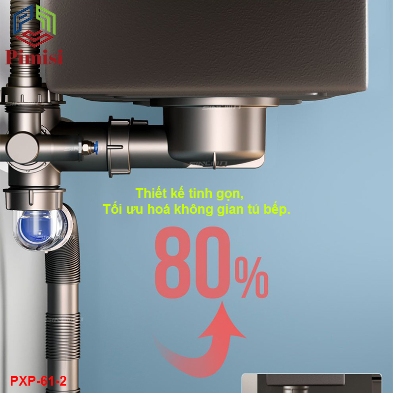 Xi phông bồn rửa bát Pimisi PXP-61-2 thiết kế tinh gọn, tối ưu hoá không gian tủ bếp