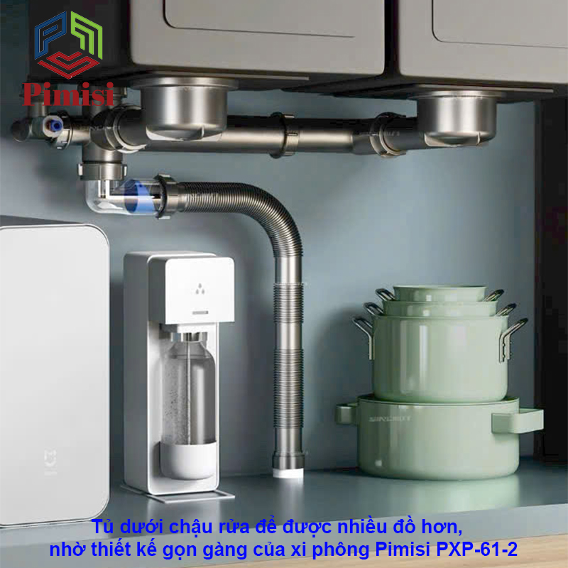 Xi phông chậu rửa chén Pimisi PXP-61-2 gọn gàng, nên để được nhiều đồ