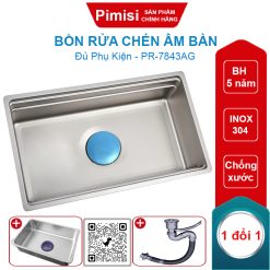 Bồn rửa chén âm bàn Pimisi PR-7843AG inox 304 hố lớn