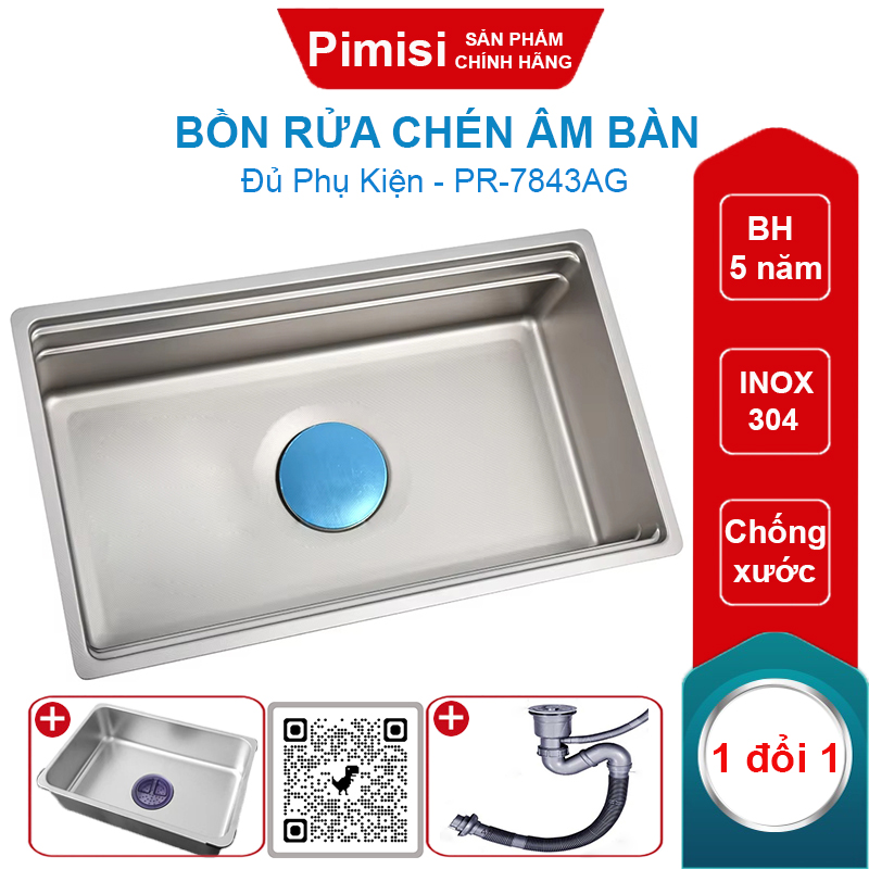 Bồn rửa chén âm bàn Pimisi PR-7843AG inox 304 hố lớn