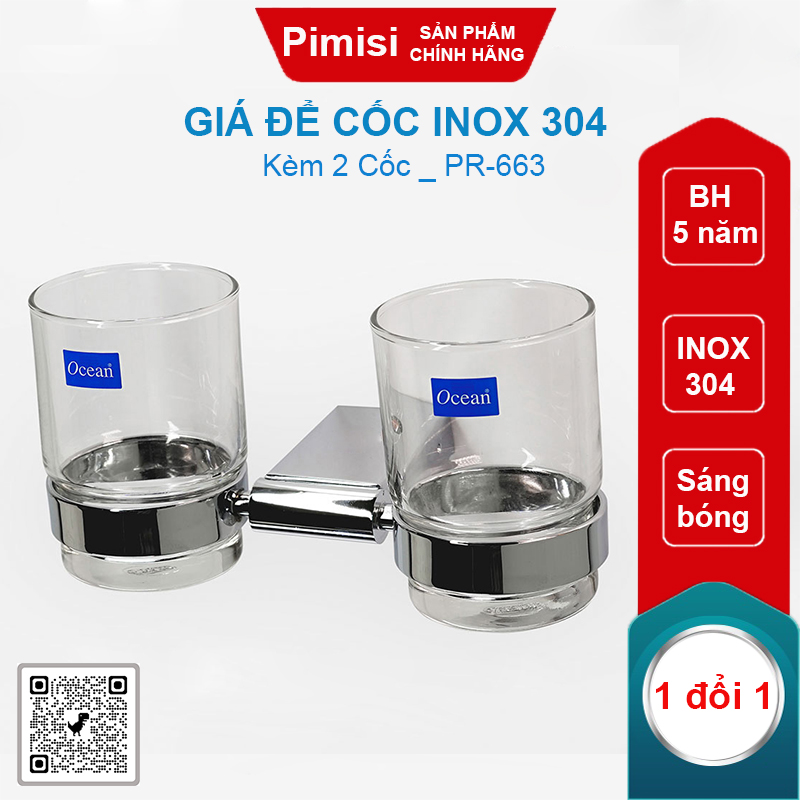 Giá để cốc inox 304 Pimisi PR-663 chân vuông kèm cốc