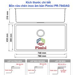 Kích thước hộc rửa bát đơn Pimisi PR-7843AG