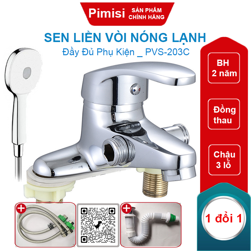 Sen liền vòi nóng lạnh Pimisi PVS-203C chậu rửa 3 lỗ