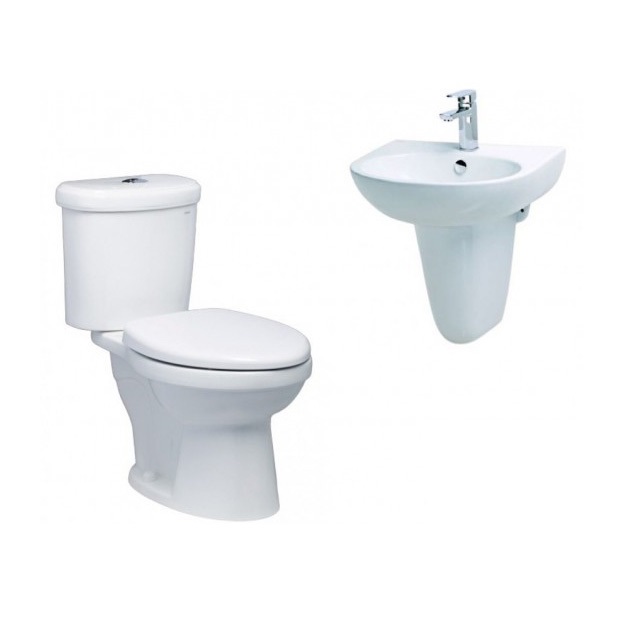 Combo Thiết bị vệ sinh Caesar C3 CT1338-L2152-P2443 Bồn Cầu 2 Khối Và Lavabo Treo Tường