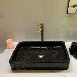 Chậu đá mỹ nghệ tự nhiên chữ nhật màu đen DCN37