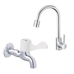 Combo Thiết bị vệ sinh Caesar Vòi Bếp Nóng Lạnh Và Vòi Lạnh Gắn Tường K325C-W027C