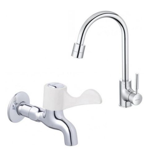 Combo Thiết bị vệ sinh Caesar Vòi Bếp Nóng Lạnh Và Vòi Lạnh Gắn Tường K325C-W027C