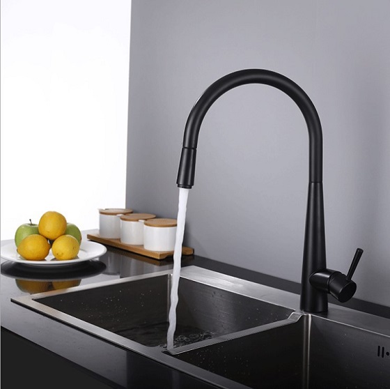 Vòi rửa bát nóng lạnh dây rút màu đen Miken MK-1902B