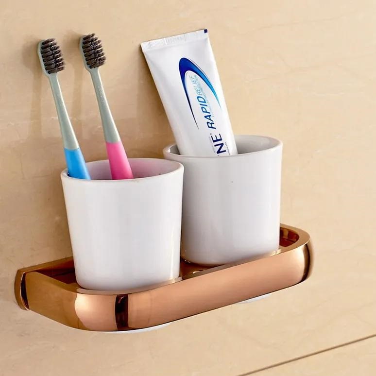 Kệ cốc đánh răng đôi màu vàng hồng bóng Miken S009-RG