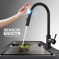 Vòi rửa bát cảm ứng màu đen nóng lạnh rút dây Miken MK-6056B