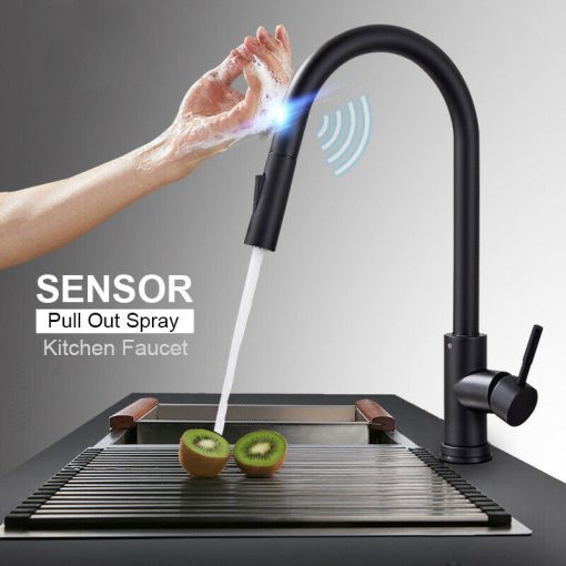 Vòi rửa bát cảm ứng màu đen nóng lạnh rút dây Miken MK-6056B