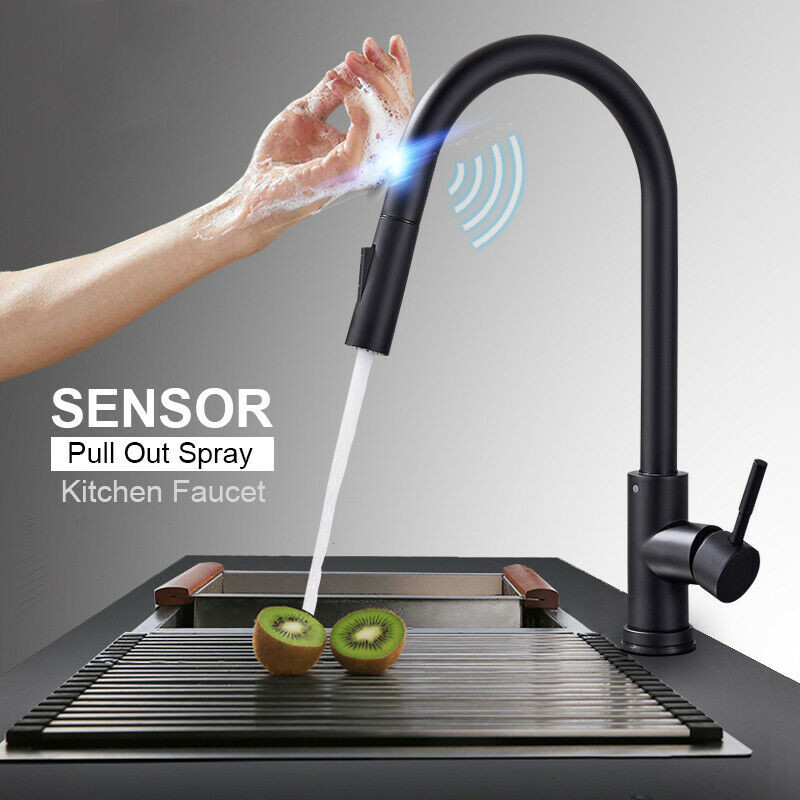 Vòi rửa bát cảm ứng màu đen nóng lạnh rút dây Miken MK-6056B