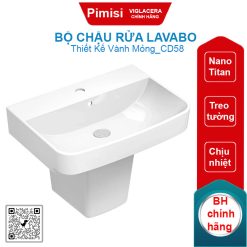 Bộ chậu rửa lavabo Viglacera CD58 treo tường kèm chân ngắn Fansipan