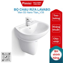Bộ chậu rửa lavabo Viglacera V39 treo tường kèm chân ngắn