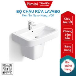 Bộ chậu rửa lavabo Viglacera V50 treo tường kèm chân ngắn