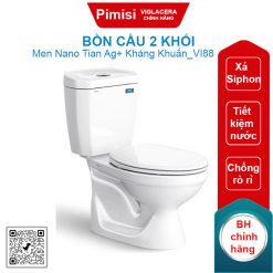Bồn cầu hai khối Viglacera VI88 xả nhấn nắp êm V1102E
