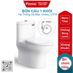 Bồn cầu một khối Viglacera V37S nắp êm V37 xả xoáy + vòi xịt VG826