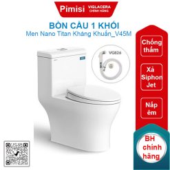 Bồn cầu một khối Viglacera V45M nắp V687 xả xoáy + vòi xịt VG826