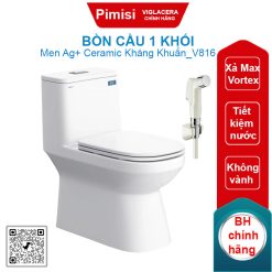 Bồn cầu một khối Viglacera V816+VG826 xả xoáy nắp êm