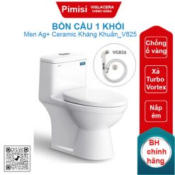 Bồn cầu một khối Viglacera V825 nắp V39M xả xoáy + vòi xịt VG826