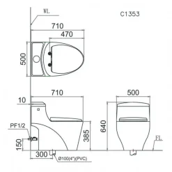 Alternative view of Bồn cầu Caesar C1353 1 khối