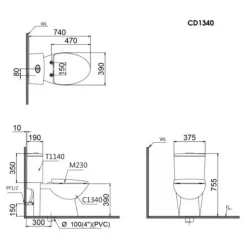 Alternative view of Bồn cầu Caesar CD1340 thùng T1140 nắp êm