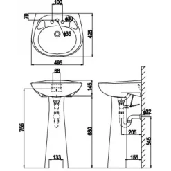 Alternative view of Bộ chậu rửa lavabo Inax L-284V/L-284VD treo tường kèm chân dài