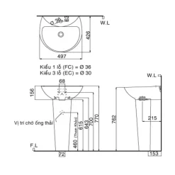 Alternative view of Bộ chậu rửa lavabo Inax L-285V/L-288VD treo tường kèm chân dài