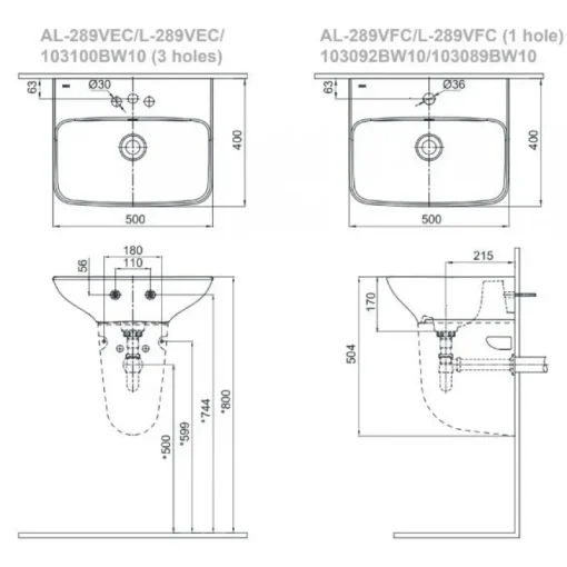 Bộ chậu rửa lavabo Inax L-289V/L-288VC treo tường - Ảnh 2