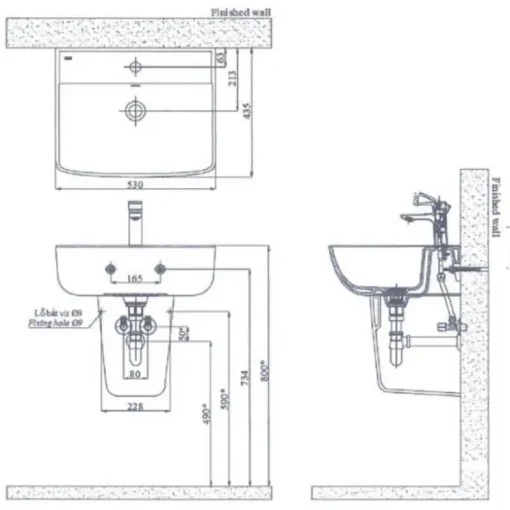 Bộ chậu rửa lavabo Inax L-312V/L-298VC treo tường - Ảnh 2