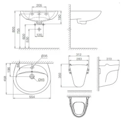 Alternative view of Bộ chậu rửa lavabo Viglacera BS409/BS502 treo tường kèm chân ngắn