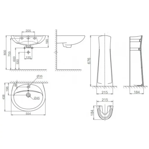 Bộ chậu rửa lavabo Viglacera BS409/VI1T treo tường kèm chân dài - Ảnh 2