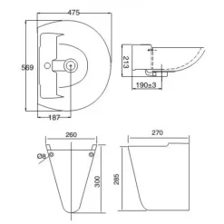 Alternative view of Bộ chậu rửa lavabo Viglacera VI5 treo tường kèm chân ngắn
