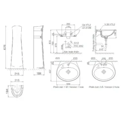 Alternative view of Bộ chậu rửa lavabo Viglacera VTL2/VI1T treo tường kèm chân dài